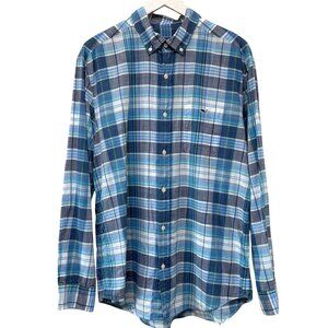 VINEYARD VINES Tucker Shirt Mens Large Blue Plaid Button Up Cotton Whale Logo